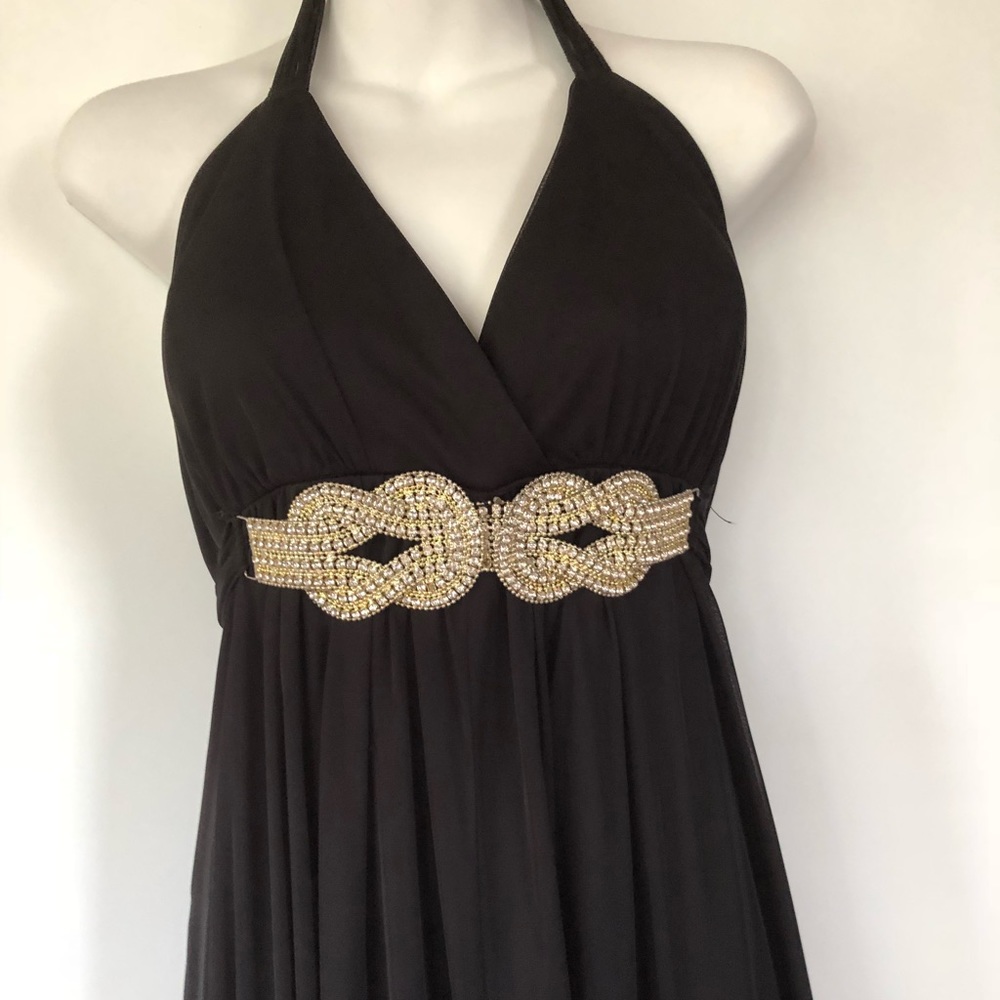 FIESTA Black Chiffon Halter Ampere Embellished Gown - Picture 3 of 8